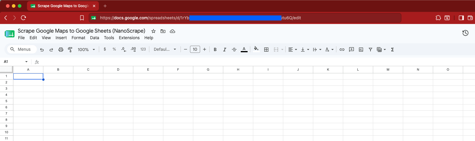 Google Sheets URL in a browser address bar with the spreadsheet ID portion highlighted